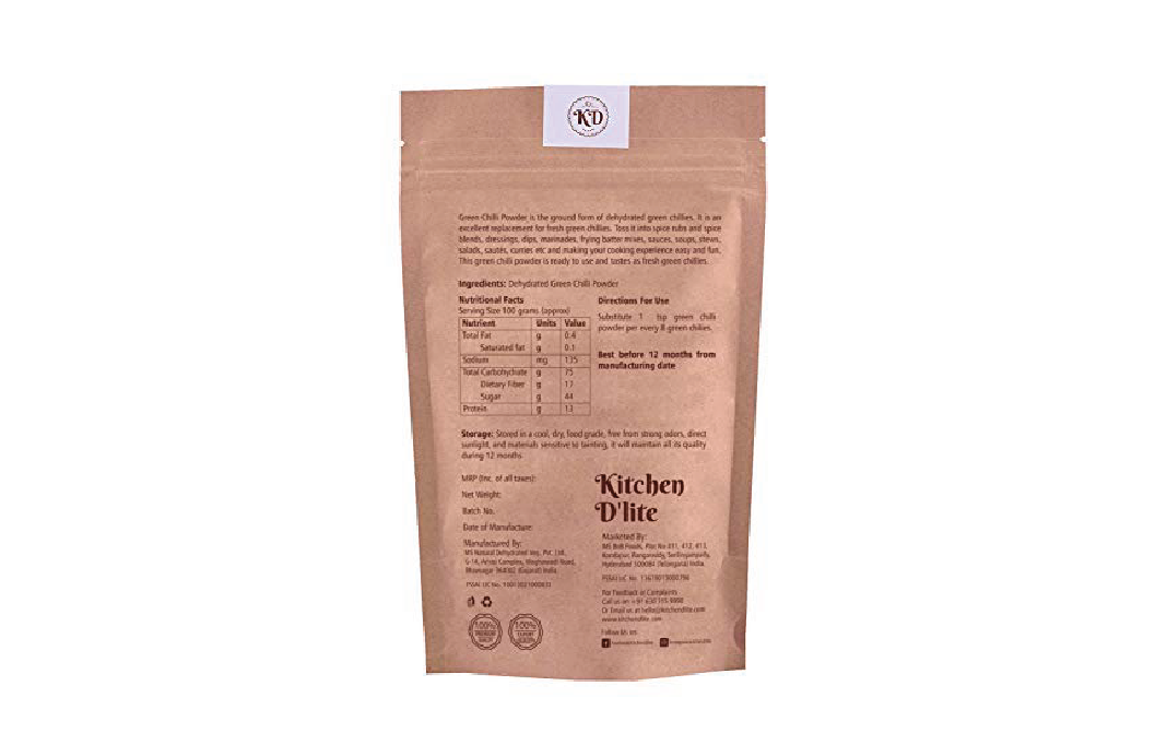 Kitchen D'lite Green Chilli Powder    Pack  150 grams